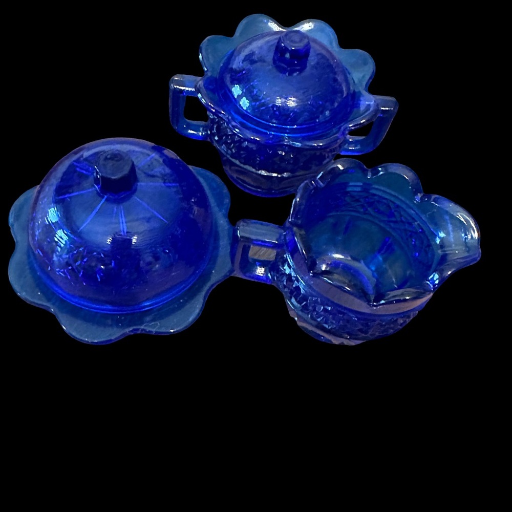 Blue Glass Miniature Sugar Cream Butter Dish